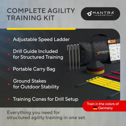 Agility Ladder Set, 12-Rung Speed Ladder + Training Cones, Soccer Training Equipment, Footwork Drills Kit, Speed & Agility Equipment, Football Practice Equipment, Basketball Gear - color: Black, Red and Gold
