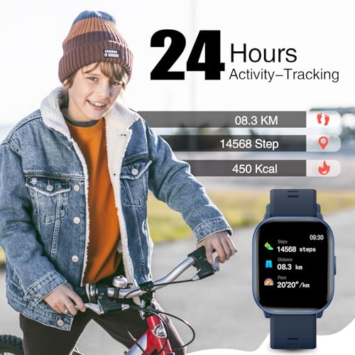 meoonley Kids Watch for Girls Boys with IP68 Waterproof, Girls Watch with 19 Sports Modes, Sleep Tracking, Pedometer, Stopwatch, Kids Activity Tracker, Birthday Gifts for Girls Age 6-15 Years Old - color: Blue