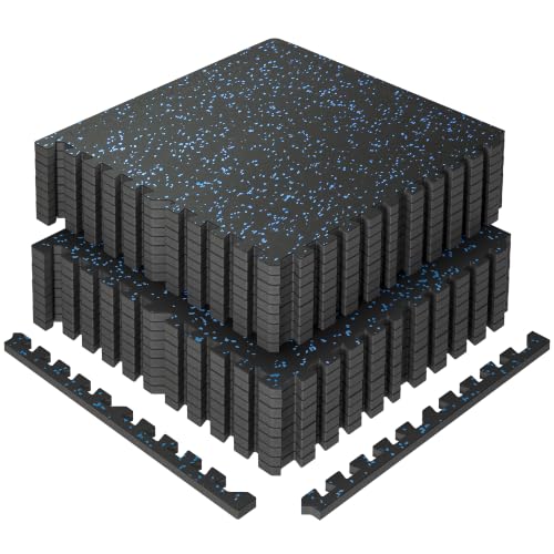 SUPERJARE 0.56'' Thick 72 Sq Ft Rubber Top Gym Flooring for Home Gym - color: Black/Blue, size: 18 Tiles (72 Sq Ft)