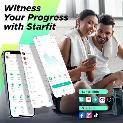RunStar Smart Scale for Body Weight, High Accuracy Digital Bathroom Scale with Large Display for BMI Muscle Mass Heart Rate, 22 Body Composition Analyzer Sync with Fitness App, 400lb