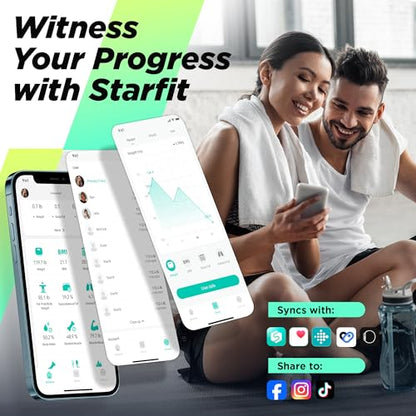 RunStar Smart Scale for Body Weight, High Accuracy Digital Bathroom Scale with Large Display for BMI Muscle Mass Heart Rate, 22 Body Composition Analyzer Sync with Fitness App, 400lb