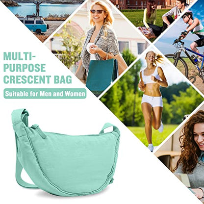Nylon Crescent Crossbody Bag for Women Purses Trendy Men,Small Travel Sling Bag Hobo - color: Cyan, size: Small