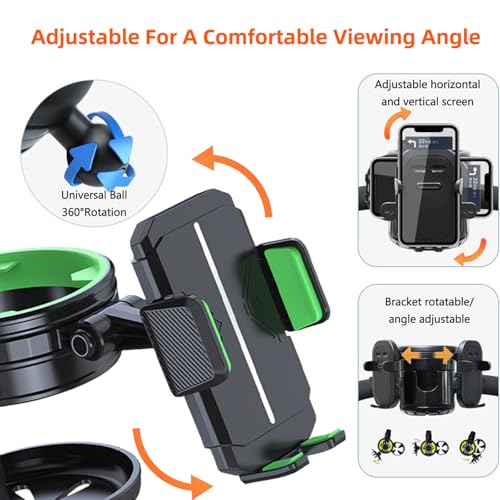 4-in-1 Universal Cup Holder for Stroller, Bicycle, Wheelchair & Shopping Cart | 360° Rotatable, Anti-Slip Silicone Grip Spill-Proof Design | Adjustable Single/Double Cup and Phone Holder【Green】