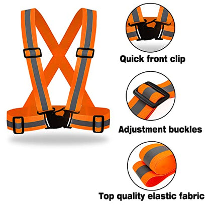 DUSKCOVE 2 Pack Hi Vis Safety Vests - Adjustable Bright Neon Color High Visibility Reflective Safety Straps Gear for Traffic Control, Running, Cycling - color: Orange