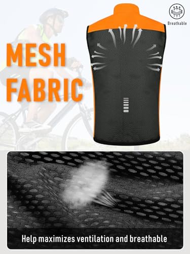 qualidyne Men's Windproof Cycling Vest, Full-Zip Sleeveless Bike Gilet - color: Orange, size: Small