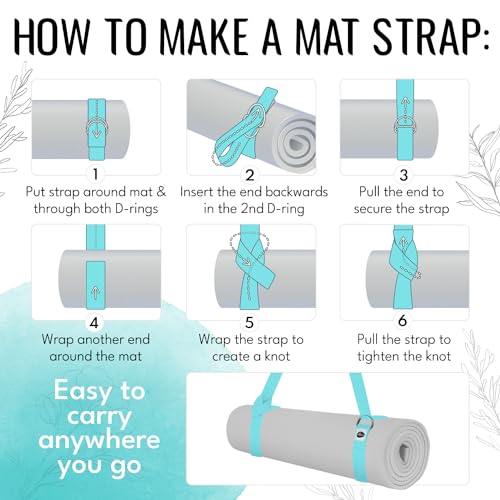 TECEUM 2 IN 1 Yoga & Mat Strap for Stretching – Cotton – 6/8/10 ft - color: Blue, size: 6 ft