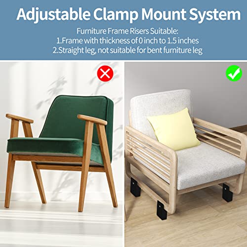 Bed Risers 4 Inch with Adjustable Screw Clamp, 4 Pack, Black - color: Black, size: 4'', Fits Furniture Frame Below 1.5"