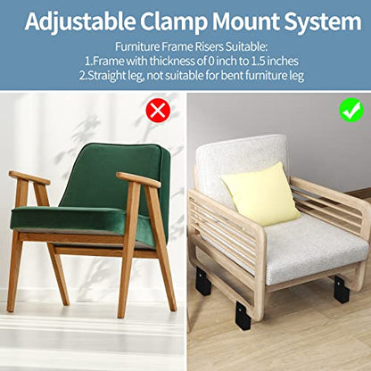 Bed Risers 4 Inch with Adjustable Screw Clamp, 4 Pack, Black - color: Black, size: 4'', Fits Furniture Frame Below 1.5"