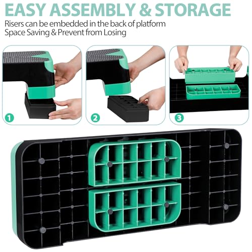 Non-Slip 27 Inch Aerobic Exercise Step Platform 4"-6"-8" Height Adjustable Risers for Home Gym Cardio Training Fitness Workout Stepper Trainer - color: Green