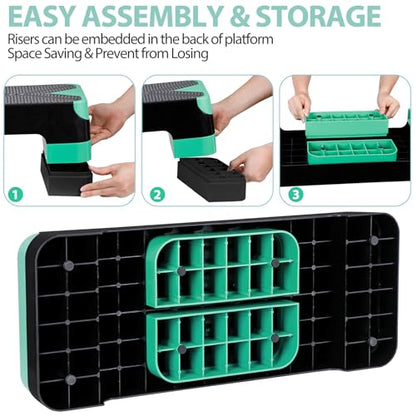 Non-Slip 27 Inch Aerobic Exercise Step Platform 4"-6"-8" Height Adjustable Risers for Home Gym Cardio Training Fitness Workout Stepper Trainer - color: Green