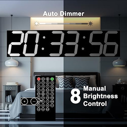 CHKOSDA Digital Wall Clock, Oversize Led Digital Clock with Auto Dimmer, Huge Countdown Timer with Remote Control, 27" Wide Led Display, 6 Digits, Wall Mount, Date and Temperature (White) - color: White