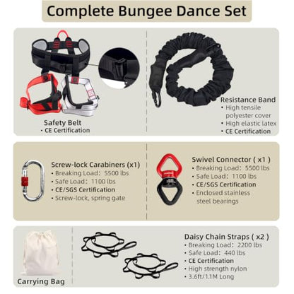 Bungee Fitness Set,CE Certified 6 Sizes(88-220 lbs)Bungee Cord Kit - size: XXL 198-220 lbs