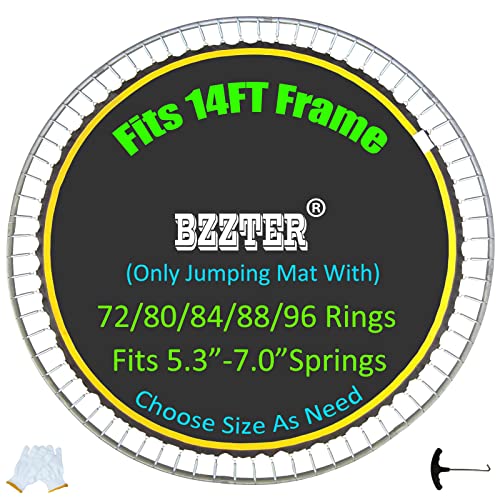 Trampoline Replacement Mat,Mat Diameter:11.97-12.56FT,Fits 14ft Trampoline Frame,with 72 80 84 88 96 Rings for Choose,Fits 5.3-8.5 Inch Springs(Need to Choose),Spring and Frame not Include. - style: 88 V-Rings/150.8" Diam/Fits 5.3"-5.7"Spring