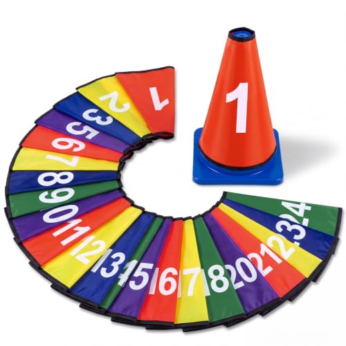 Tegeme Numbered Cone Covers Durable Nylon Numbered Cone Collars 8.38 x 7.5 x 0.5 Inches for Site Sign Layout Numbering Multicolor (Cones Not Included)