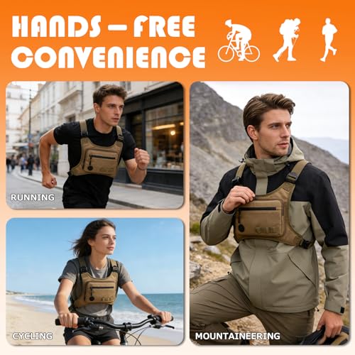 KINGSLONG Running Vest, Chest Bag for Men, Chest Pack, Hiking (F-Brown) - color: F-Brown