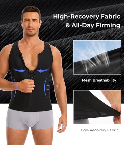 TAILONG Men's Compression Shirt - Shapewear Slimming Undershirt Tummy Control & Gynecomastia Vest Body Shaper Tank Top - color: Black, size: XX-Large