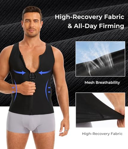 TAILONG Men's Compression Shirt - Shapewear Slimming Undershirt Tummy Control & Gynecomastia Vest Body Shaper Tank Top - color: Black, size: Large