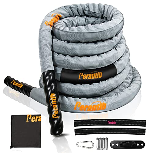 Perantlb Poly Battle Rope with Cloth Sleeve -1.25/1.5/2 Inch Diameter 30' 40' 50' Lengths -Gym Muscle Toning Metabolic Workout Fitness, Battle Ropes for Home Gym - style: 2" x 40 ft Length