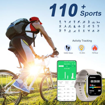 Smart Watch for Men Women Answer/Make Call, 1.96" Fitness Watch with 112+ Sport Mode, IP68 Waterproof Fitness Tracker with Pedometer/Calories/Sleep/Heart Rate Monitor, Smartwatch for Android iOS,White