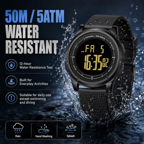 Men's Ultra-Thin Digital Sports Watch with LED Backlight & Alarm - color: Black-Black Face