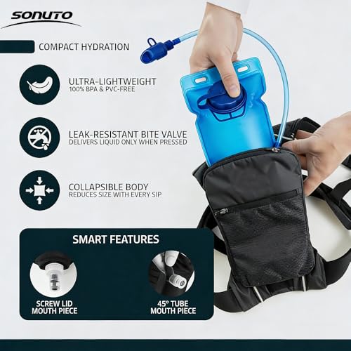 【Sonuto 2L Large Capacity Collapsible Sports Water Bottle】-Soft Flask Canteen with Wide Mouth-Portable Leak Proof and BPA -Free for Running, Hiking, Cycling, Gym Workouts