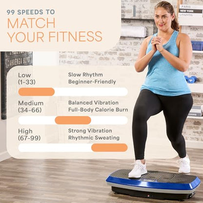 Lifepro Turbo & Hovert 3D Vibration Plate Exercise Machine with 99 Speeds - color: Blue, size: Large