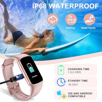 Fitness Tracker with 24/7 Heart Rate Blood Oxygen Sleep Tracking, IP68 Waterproof Activity Tracker, Calories Step Counter Smart Watches Pedometer for Women - color: Pink