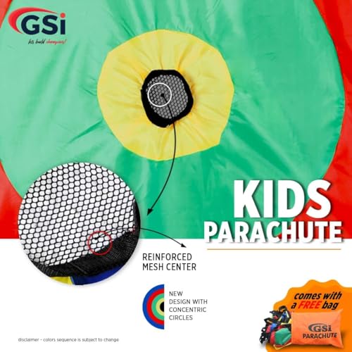 GSi Kids Rainbow Parachute 6 ft to 35 ft for School & Gym Class - size: Round 12 Feet