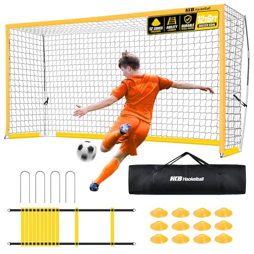 Haokelball 12x6/6x4 FT Soccer Goal for Backyard Portable Metal Frame - color: Yellow