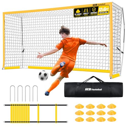 Haokelball 12x6/6x4 FT Soccer Goal for Backyard Portable Metal Frame - color: Yellow