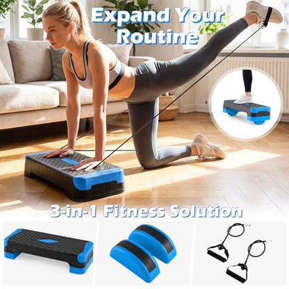 Goplus 3-in-1 Aerobic Step Platform, 600 LBS Adjustable Exercise Stepper - color: Blue