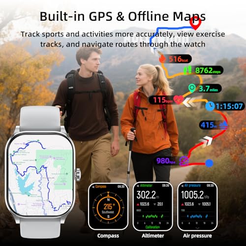 Smart Watch, GPS & Free Maps, 1.96" HD Screen, AI, Bluetooth Call & Text - color: Gray