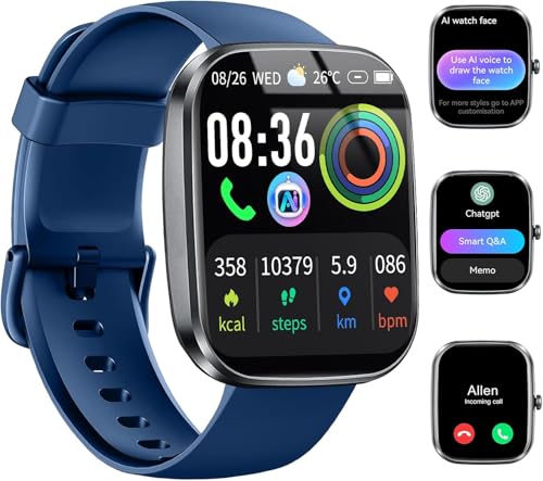 uaue AI Smart Watch with ChatGPT, 1.91" Bluetooth Calling Smartwatch for Men Women, 110+ Fitness Modes Activity Tracker, Sleep/Heart Rate/Calorie, IP68 Waterproof Step Counter for Android iOS - color: Blue