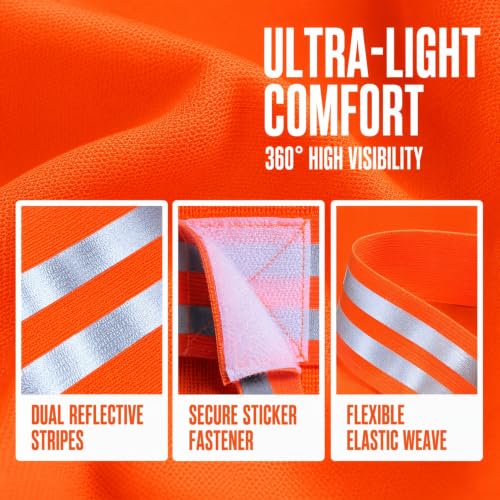 Pair Safety Strap Armband Men’s Bike Safety Gear Vest for Men Reflective Wristbands for High Visibility - color: Orange