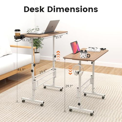 Hadulcet Small Standing Desk with Wheels, Rolling Desk Adjustable Height - color: Oak, size: 31.5"