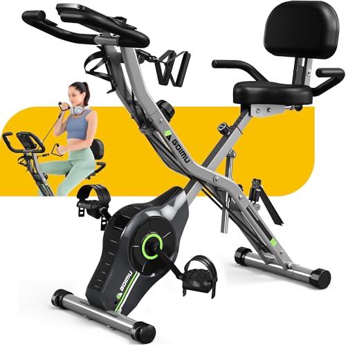 Exercise Bike, 5 in 1 Foldable Stationary Bike for Seniors, 16-Level Adjustable Magnetic Resistance, Indoor Workout Bike with 330LB Capacity, Comfortable Seat Backrest X-bike - color: Dark Grey-Pro