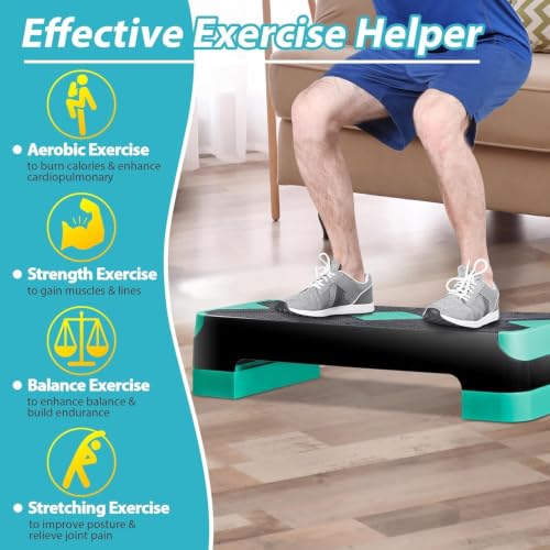 ZENY 26.5 inch Aerobic Step Platform with 4 Step Risers, 400 lbs Capacity - color: Green