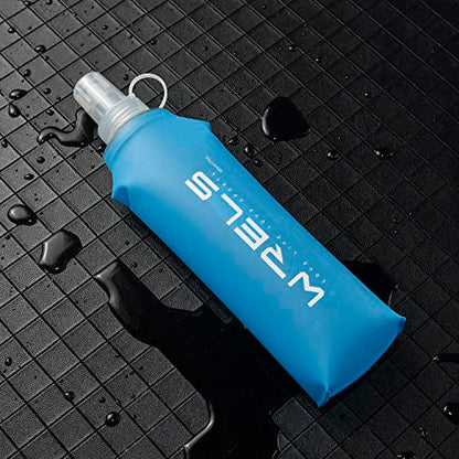 WRELS Soft Running Water Flask Soft Flasks Collapsible Soft Water Bottles Small BPA-Free for Sports Hiking Hydration Pack 5oz/8oz/17oz(BLACK,17oz) - color: Black, style: 500ml/17oz
