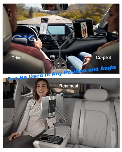 Heavy Duty Metal Cup Holder Tablet Car Mount - Extra Long Arm