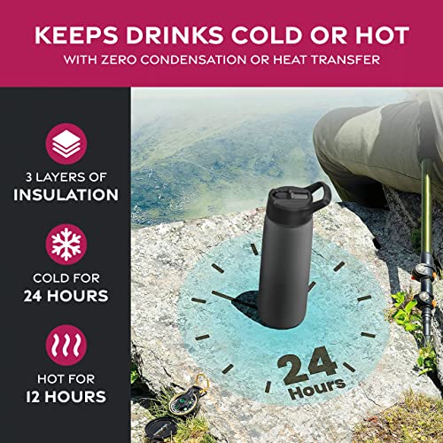 FineDine Insulated Water Bottle with Straw, 25 Oz, Inky Raven Black - color: Inky Raven Black, size: 25 Ounces