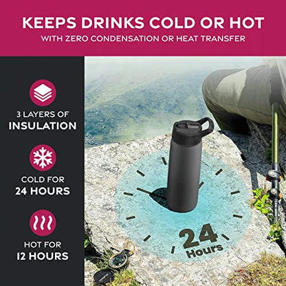 FineDine Insulated Water Bottle with Straw, 25 Oz, Inky Raven Black - color: Inky Raven Black, size: 25 Ounces
