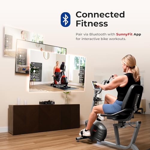 Sunny Health & Fitness Smart Magnetic Recumbent Bike for Home Cardio - color: Gray