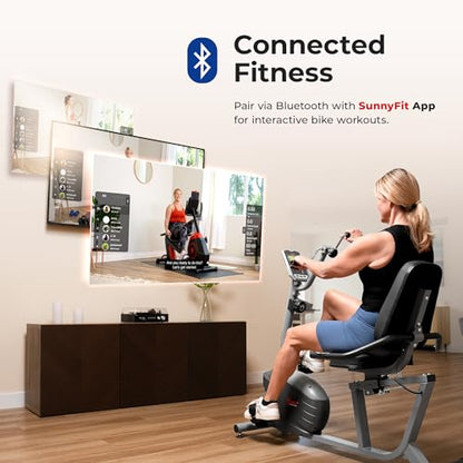 Sunny Health & Fitness Smart Magnetic Recumbent Bike for Home Cardio - color: Gray