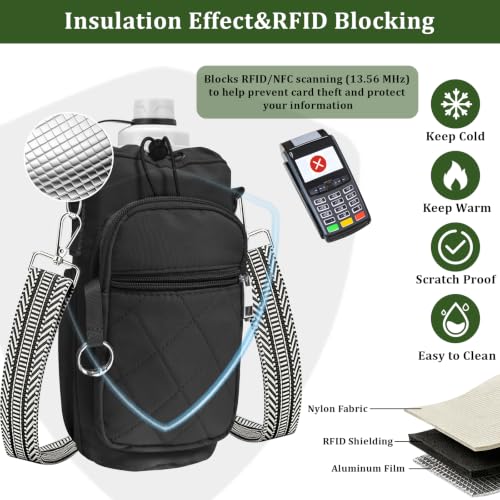 Water Bottle Bag Crossbody with Adjustable Strap, Insulated Water Bottle Sling Bag with Phone Pocket for Hiking - color: Black