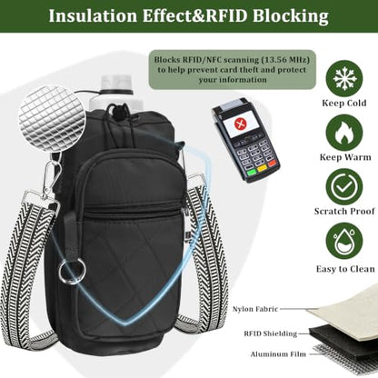 Water Bottle Bag Crossbody with Adjustable Strap, Insulated Water Bottle Sling Bag with Phone Pocket for Hiking - color: Black