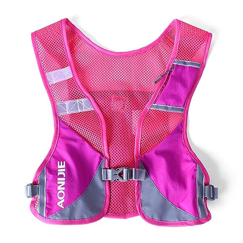 AONIJIE Reflective Running Vest Marathon Running Vest Pack Breathable for Hiking Camping Cycling Race - color: rose red