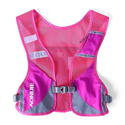 AONIJIE Reflective Running Vest Marathon Running Vest Pack Breathable for Hiking Camping Cycling Race - color: rose red