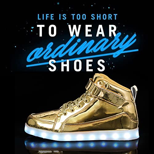 IGxx LED Light Up Shoes for Kids Boys Girls Sparkly Sneakers - color: Gold, size: 9 Toddler