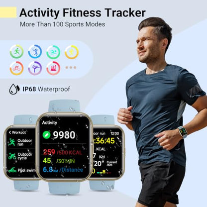 Quican Smart Watches for Men Women, Compatible with iPhone & Android - color: Sky Blue