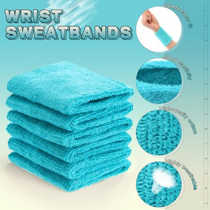 Bememo 12 Pcs Sweatbands Wrist Bands - color: Lake Blue, size: 3.15 Inch